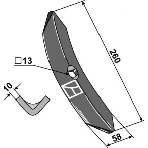 Harvespids 260x58x10mm til Multiva, Samson m.fl.