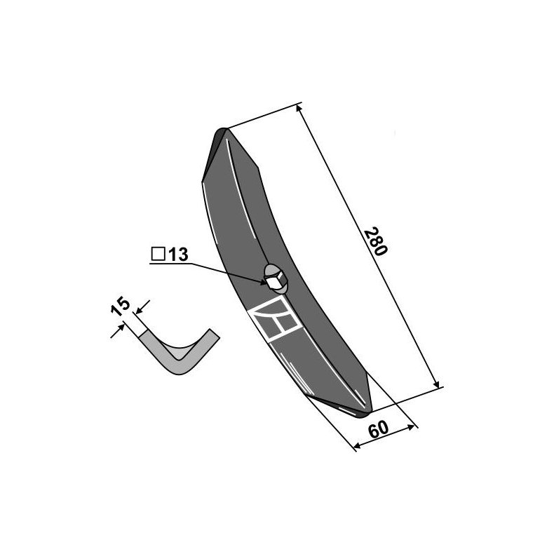 Harvespids 280x60x15mm til Multiva, Samson m.fl.