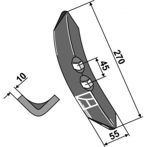 Harvespids 270x55x10mm 45mm til Samson m.fl.