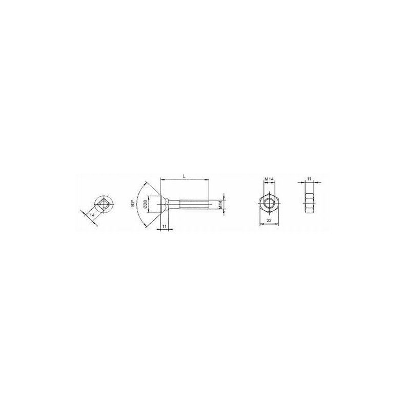 Bolt M14x50 DIN608 m/firkantsats. (8.8)