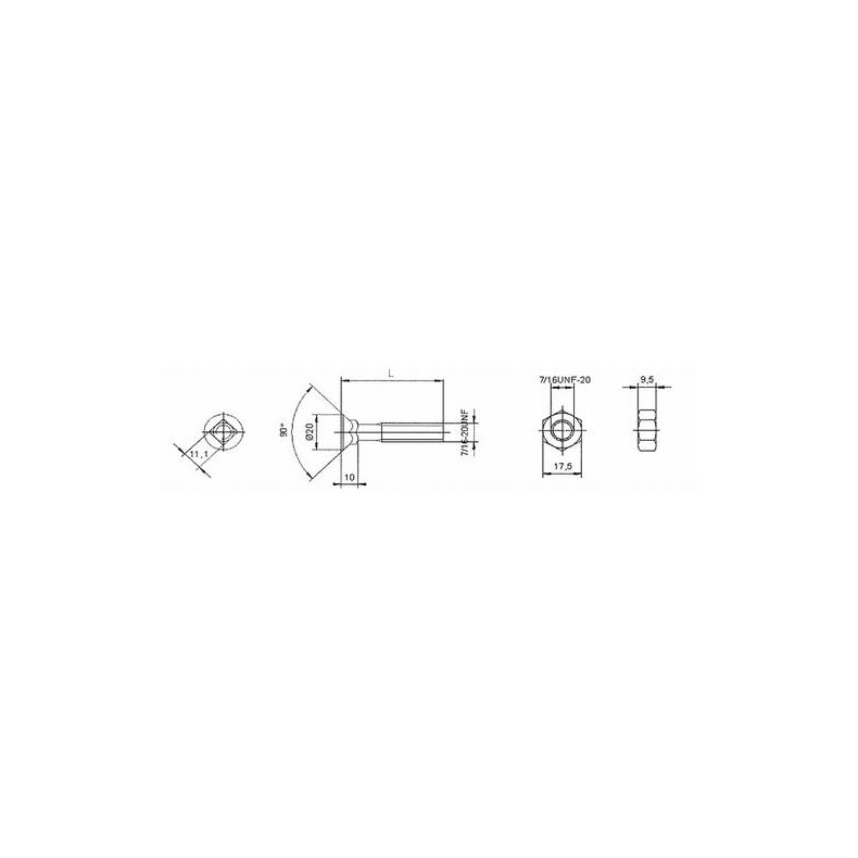 Bolt 7/16"x32 m/firkantsats.