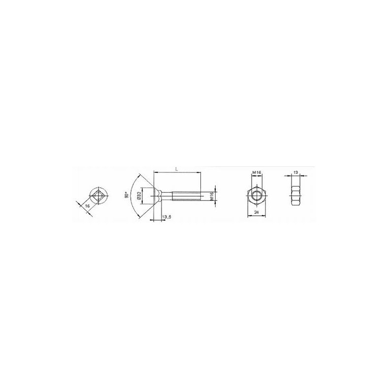 Bolt M16x80 DIN608 m/firkantsats. (8.8)