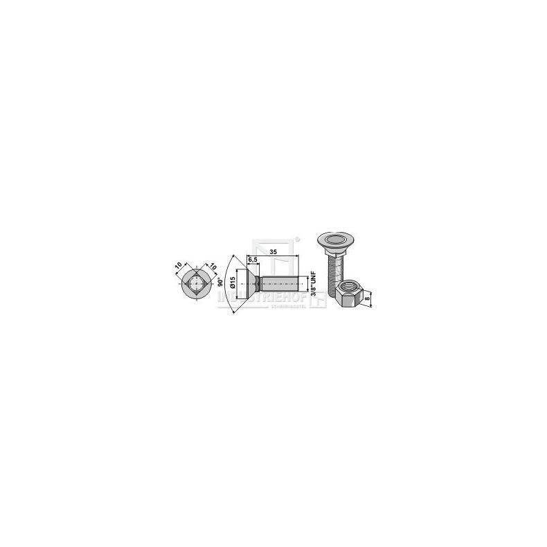 Bolt 3/8"x35 DIN608 m/firkantsats.