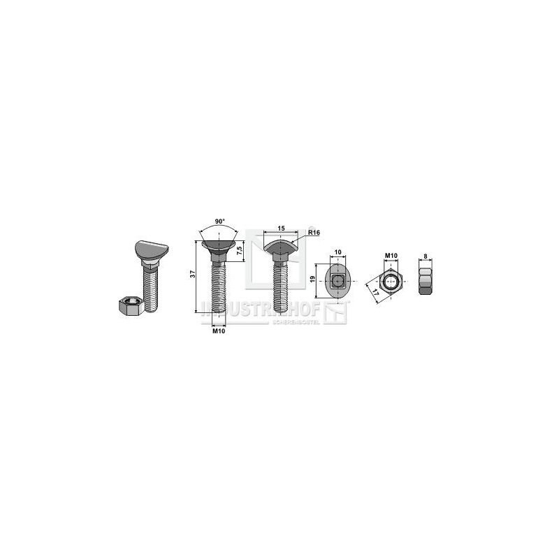 Radrenserbolt M 10x60 mm