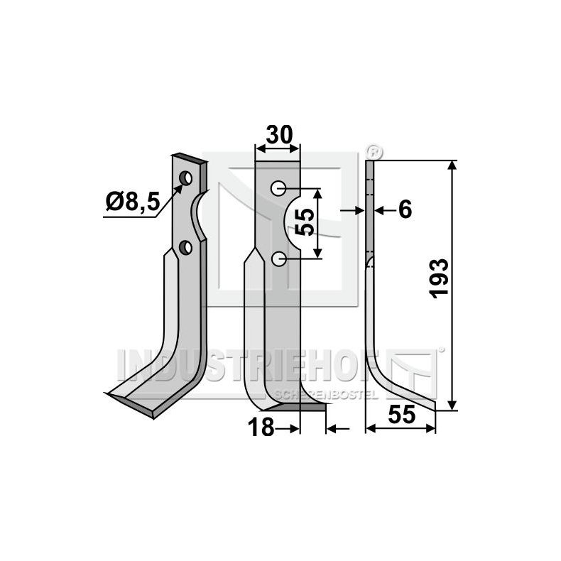 Frserkniv hjre 8,5mm til BCS, Ferrari og Pasquali 55mm