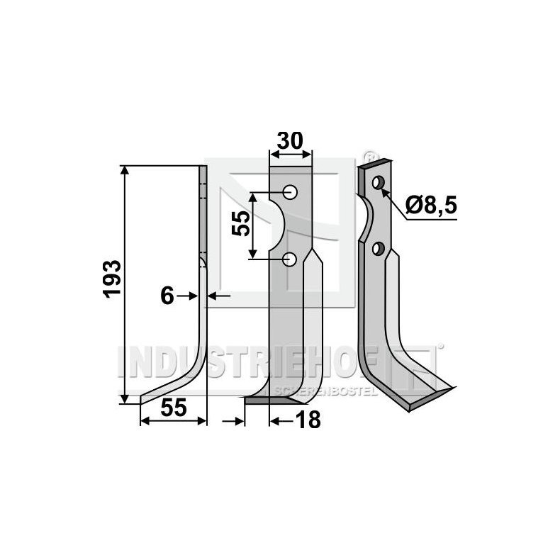 Frserkniv venstre 8,5mm til BCS, Ferrari og Pasquali 55mm