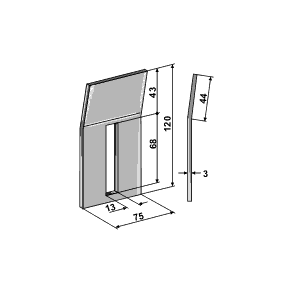 75x120, bjet 1 hul (12,5x68) 3mm.