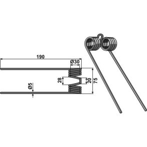 Rivefjeder til Claas, MF og Fendt 190mm 5mm lige ben