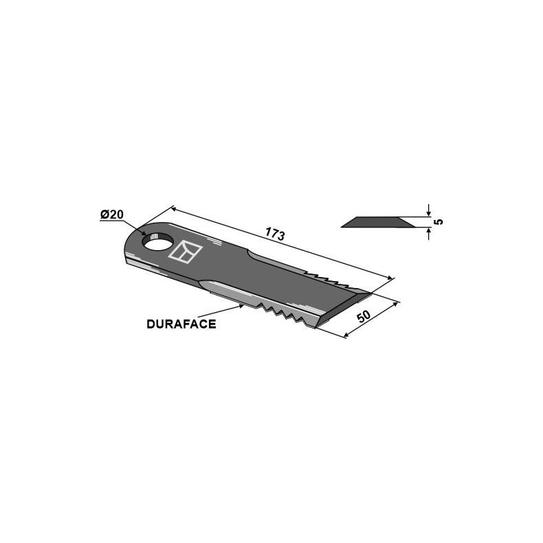Halmsnitterkniv riflet 173x50x5 ø20 FORSTÆRKET
