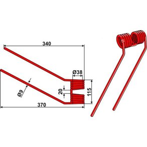 Vendefjeder hjre til Claas 340/370mm 9mm