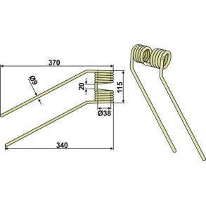 Vendefjeder venstre til Claas 340/370mm 9mm
