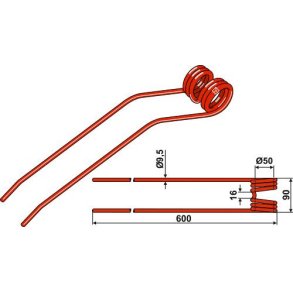 Rivefjeder til Claas 600mm 9,5mm