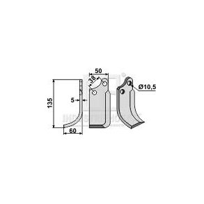 Frserkniv venstre til Agria 5x50x135mm 10,5
