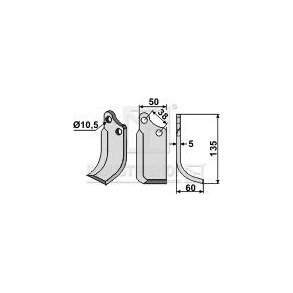 Frserkniv hjre til Agria 5x50x135mm 10,5