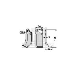 Frserkniv hjre til Agria 5x50x135mm 8,5