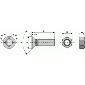 Bolt M12x45 DIN608 m/firkantsats. (10.9)