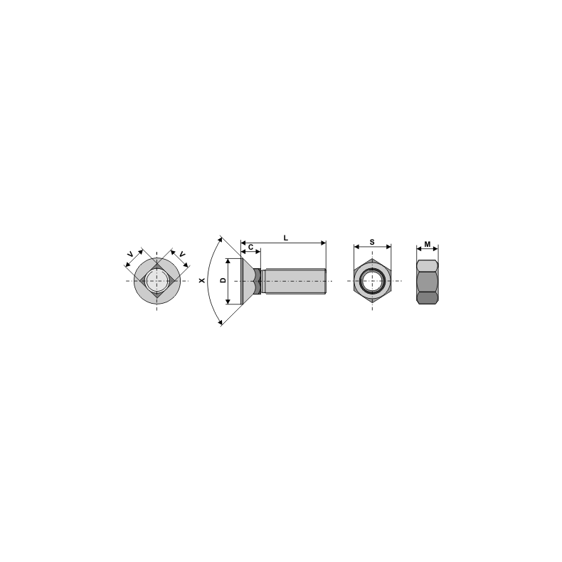 Bolt M12x45 DIN608 m/firkantsats. (10.9)