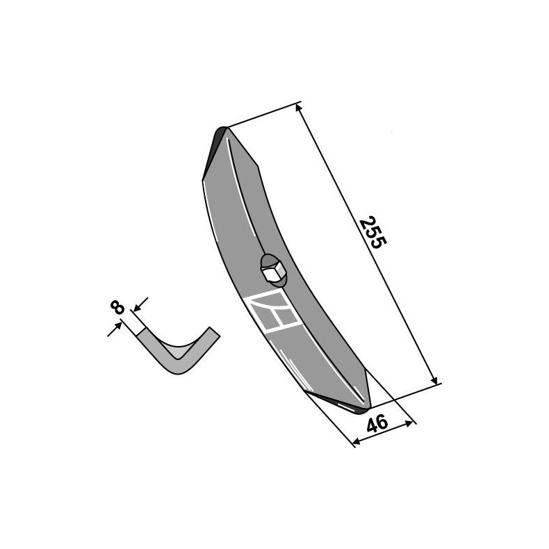 Vendbar spids til Multiva m.fl. 255x46x8mm
