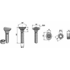 Radrenserbolt M 12x48 mm