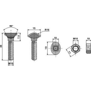 Radrenserbolt M 10x35 mm