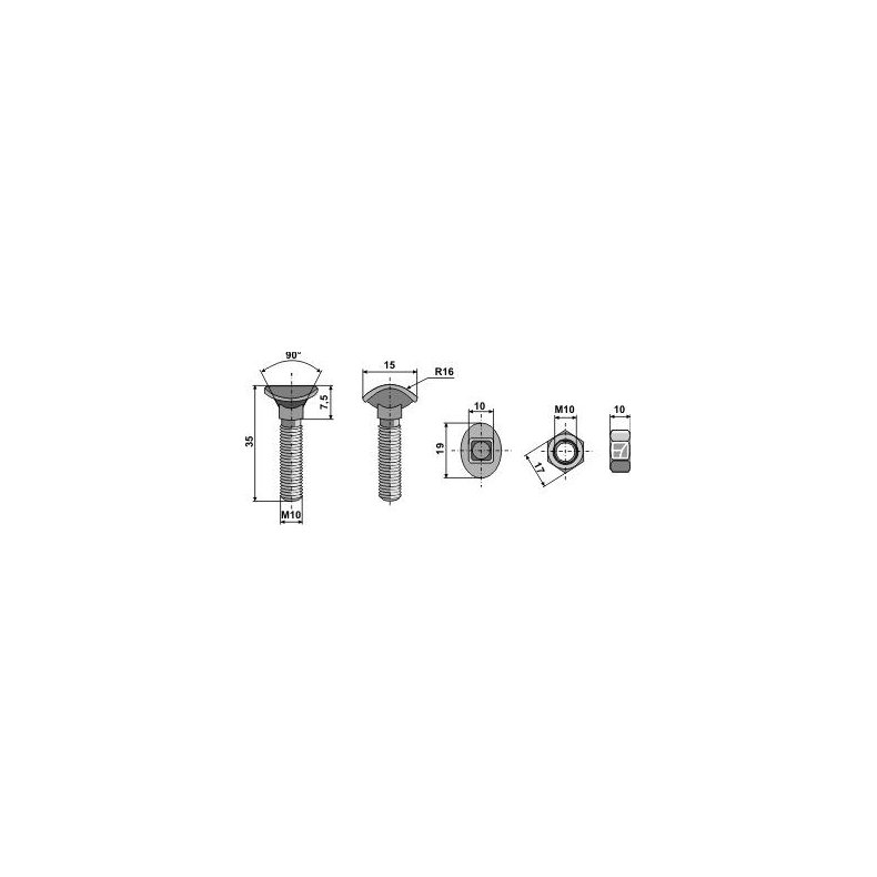 Radrenserbolt M 10x35 mm