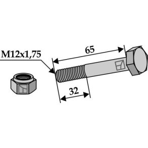 Bolt M12x1,75x65 (10.9) m/lsemtrik