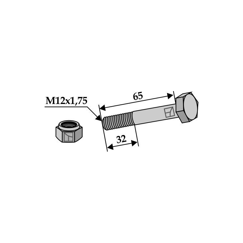 Bolt M12x1,75x65 (10.9) m/lsemtrik